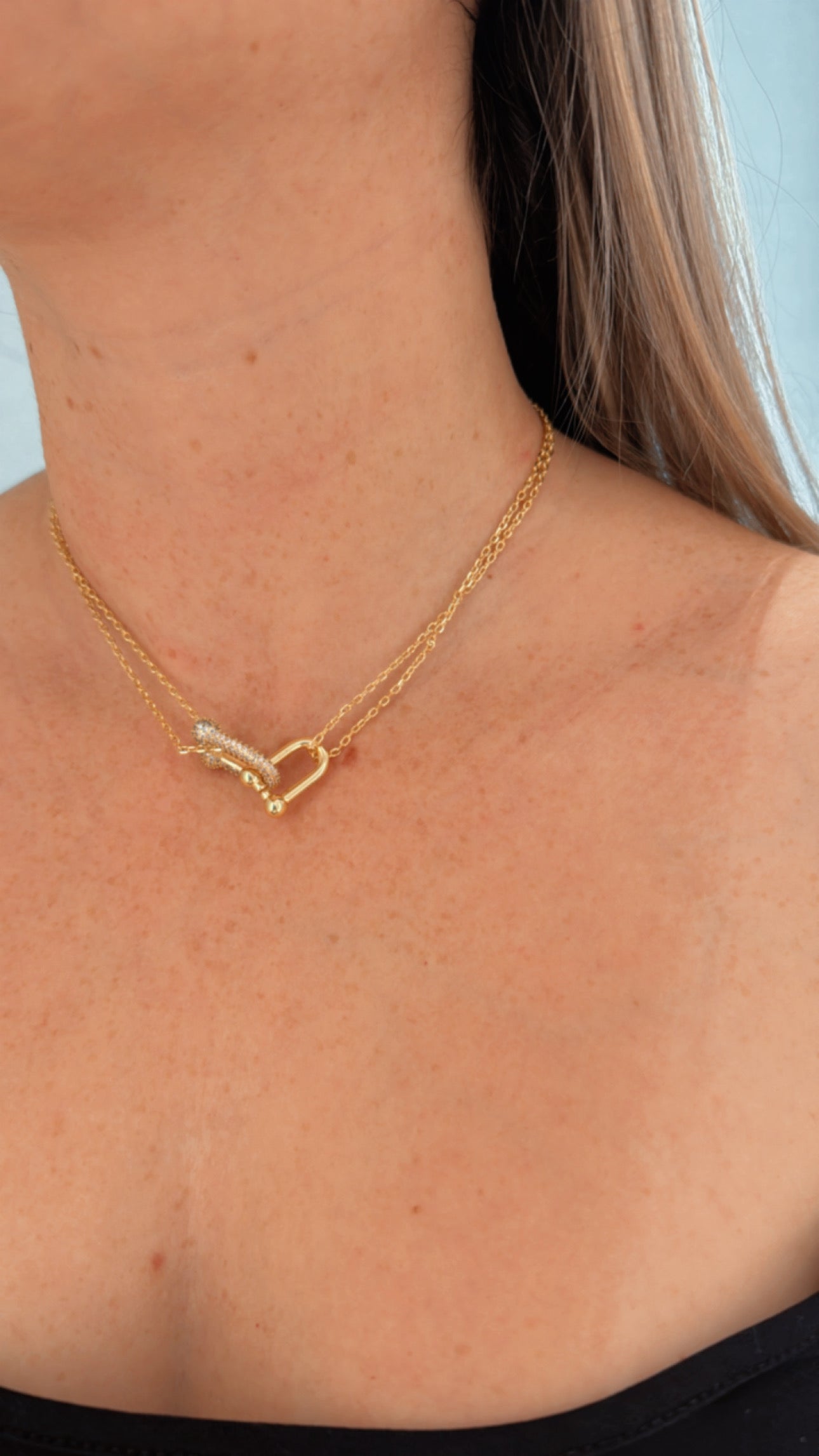 T SILVER GOLD DOUBLE NECKLACE