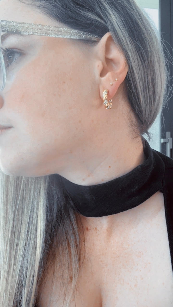 GOLD TWIST ZIRCONIA EARRINGS