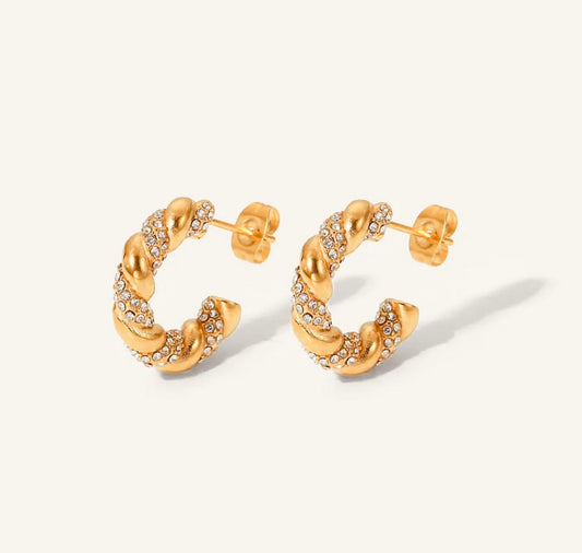 GOLD TWIST ZIRCONIA EARRINGS