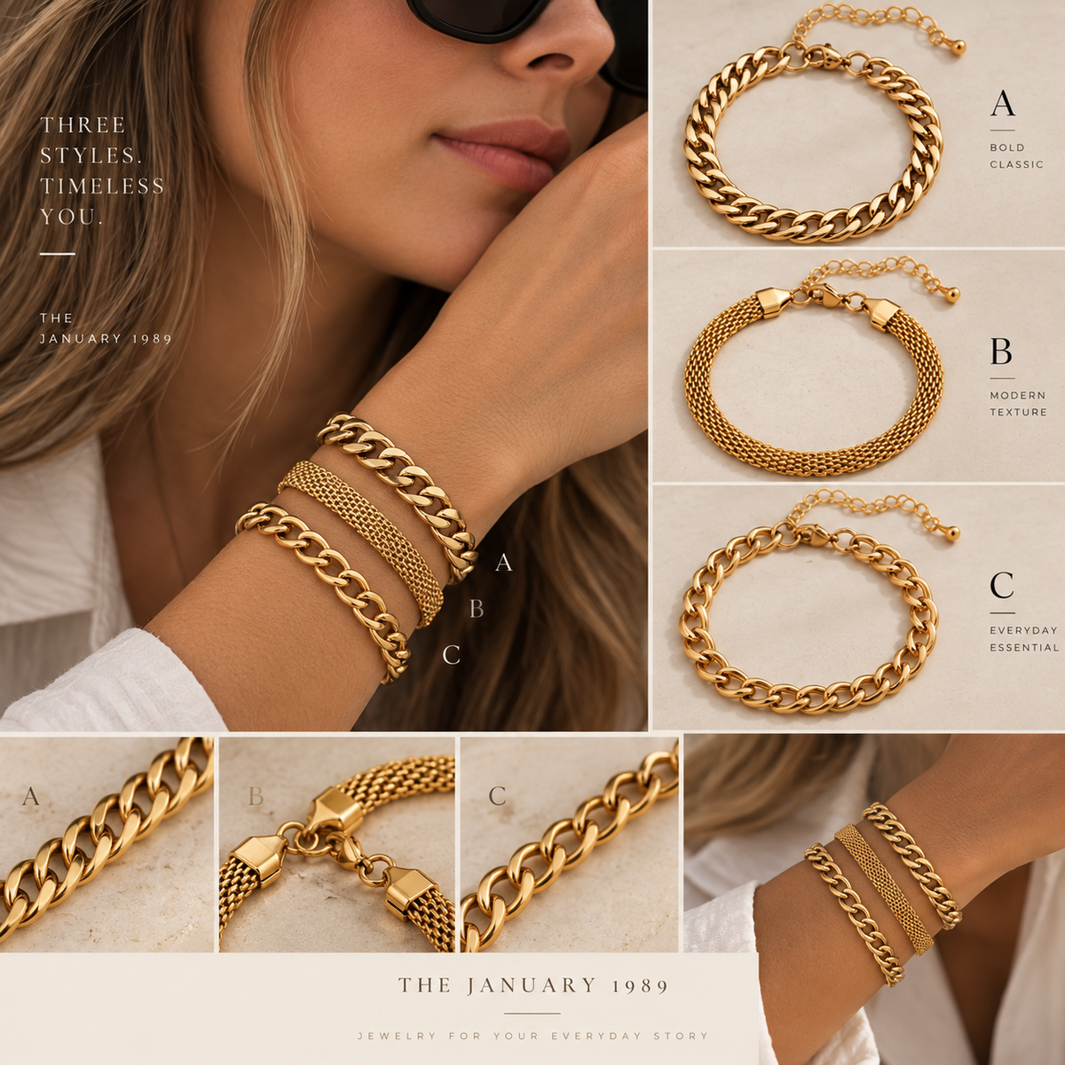 GOLD BRACELETS WITH EXTENSION STAINLESS STEEL