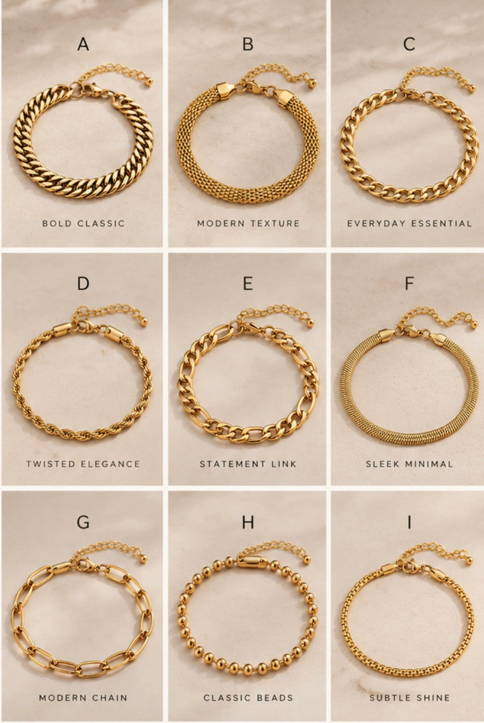 GOLD BRACELETS WITH EXTENSION STAINLESS STEEL