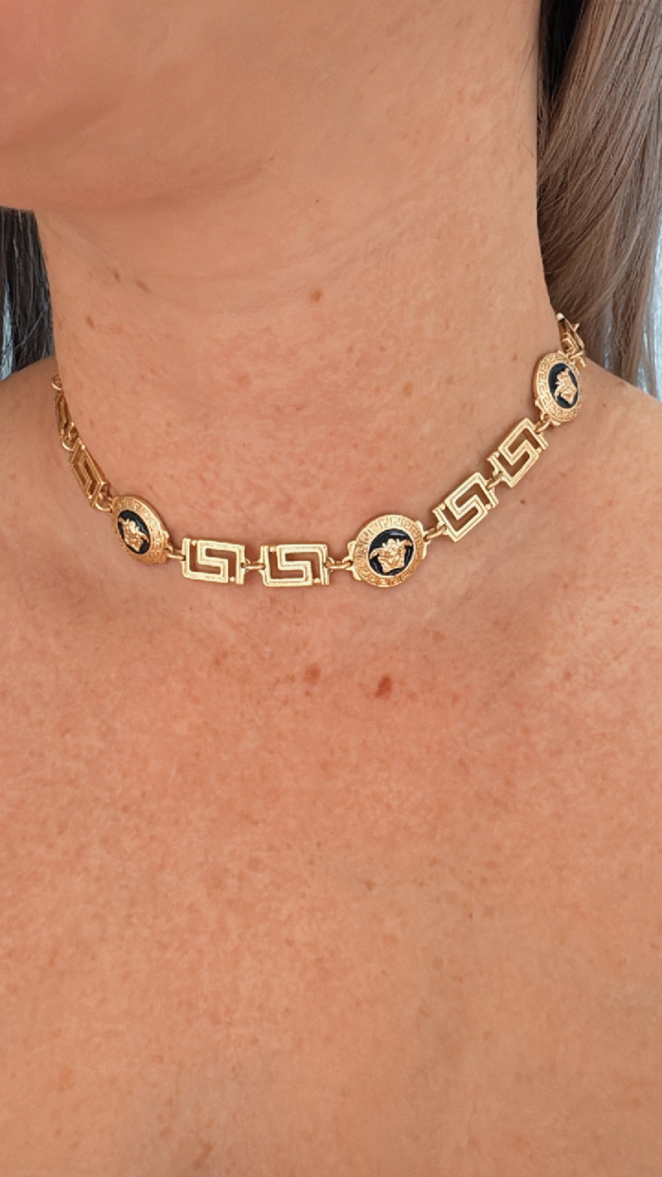 V GOLD BLACK BRACELET NECKLACE