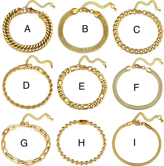 GOLD BRACELETS WITH EXTENSION STAINLESS STEEL