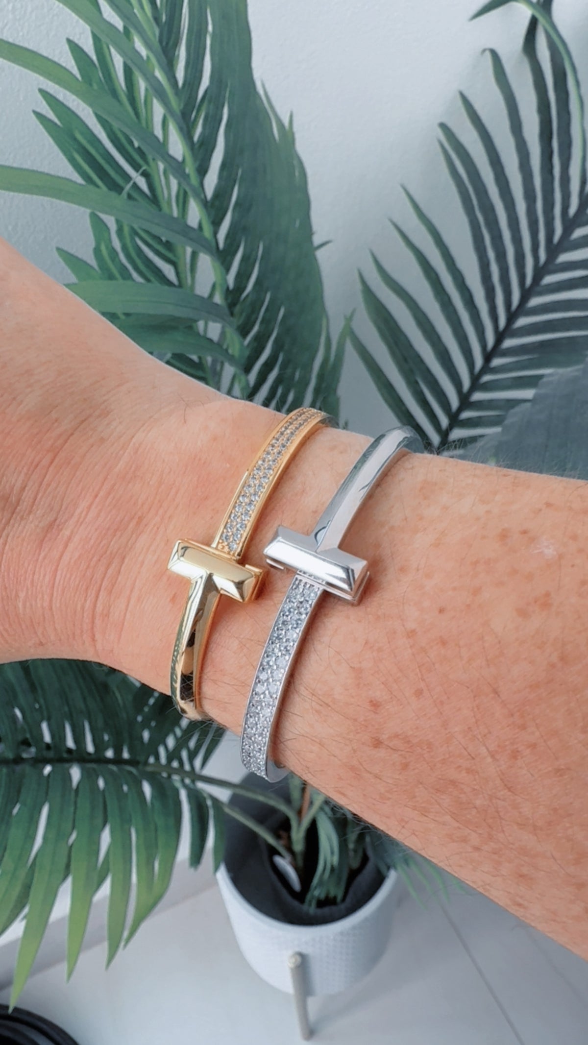 T COLORS SILVER GOLD ZIRCONIA BRACELET