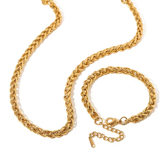 GOLD NECKLACE AND BRACELET 18K GOLD PLATED WATERPROOF