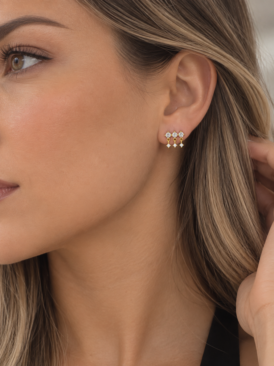 2 PIECES GOLD THREE DROPS EARRINGS STUDS