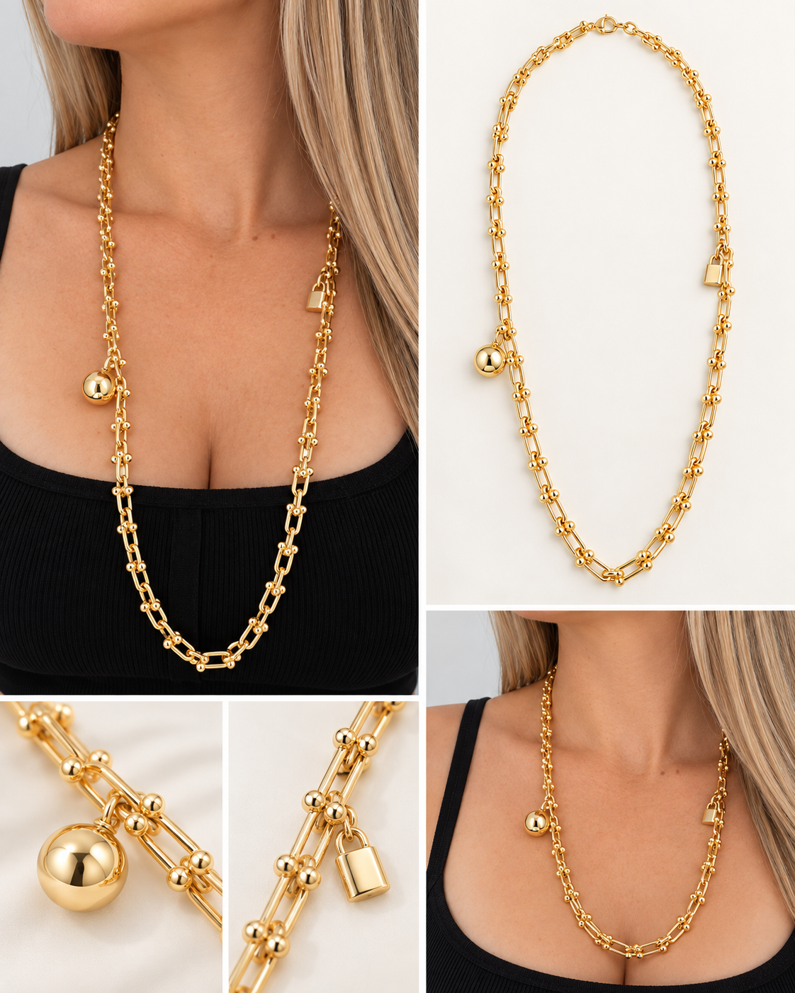 T LONG NECKLACE SILVER GOLD