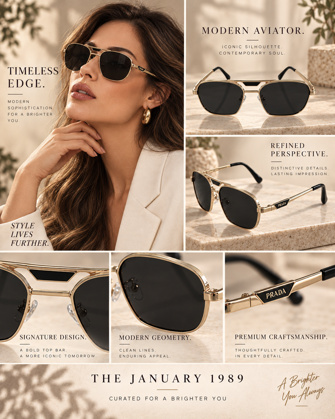 P COLORS GOLD BLACK BROWN SUNGLASSES