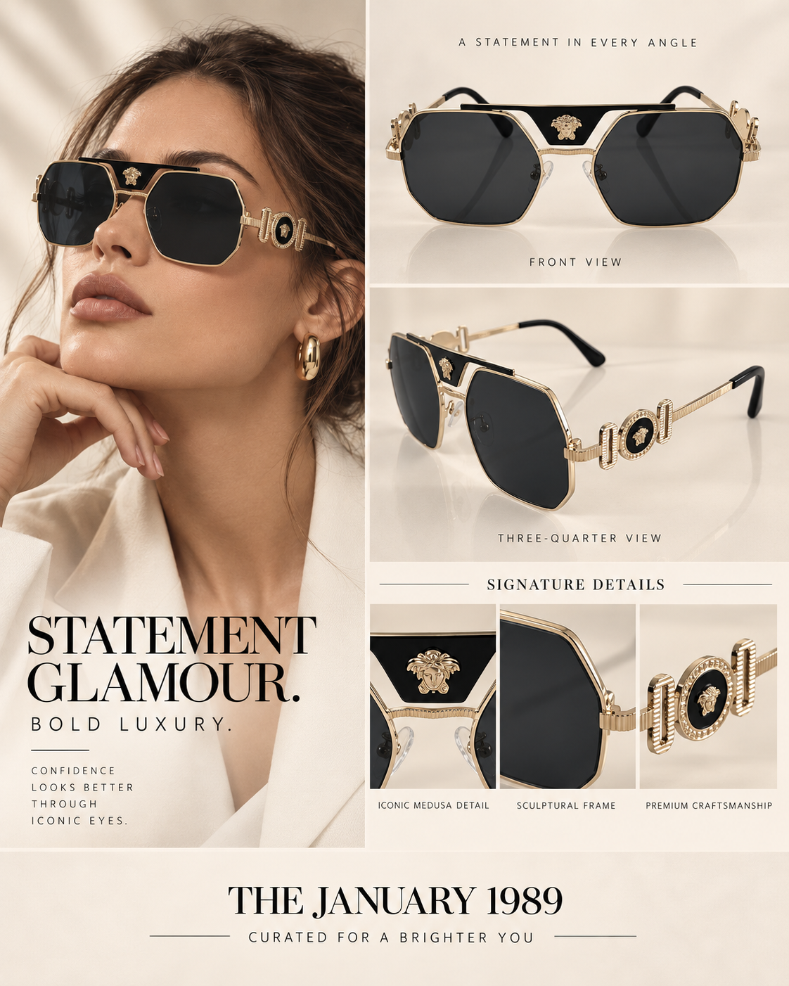 V BLACK AND GOLD SUNGLASSES