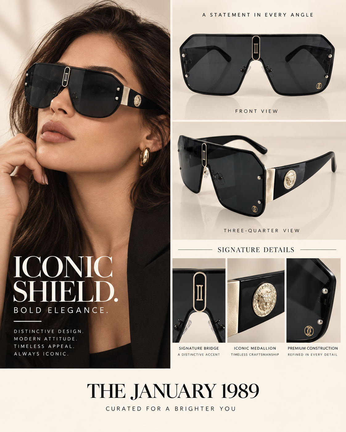 C BLACK AND GOLD SUNGLASSES