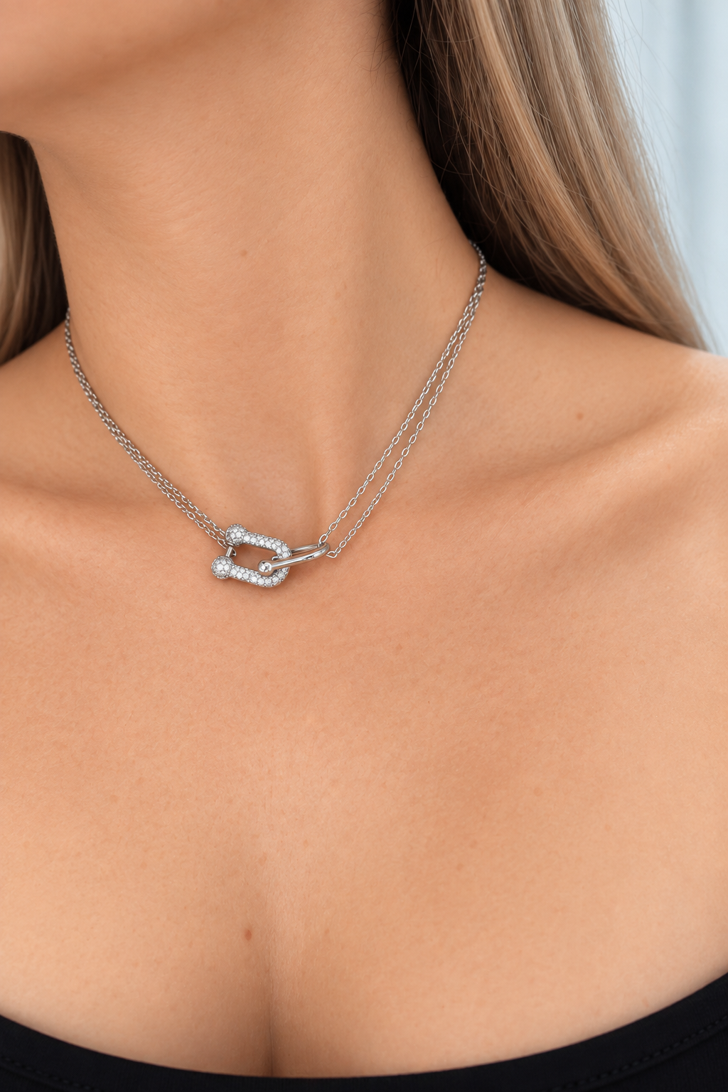T SILVER GOLD DOUBLE NECKLACE