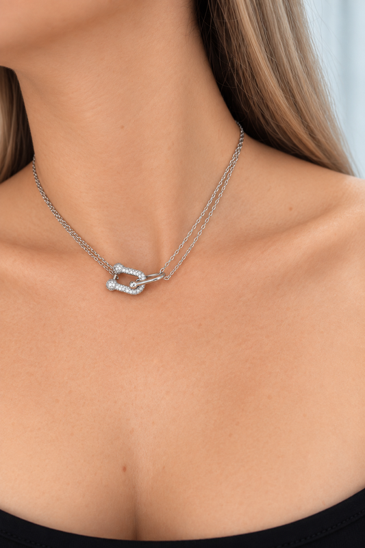 T SILVER GOLD DOUBLE NECKLACE