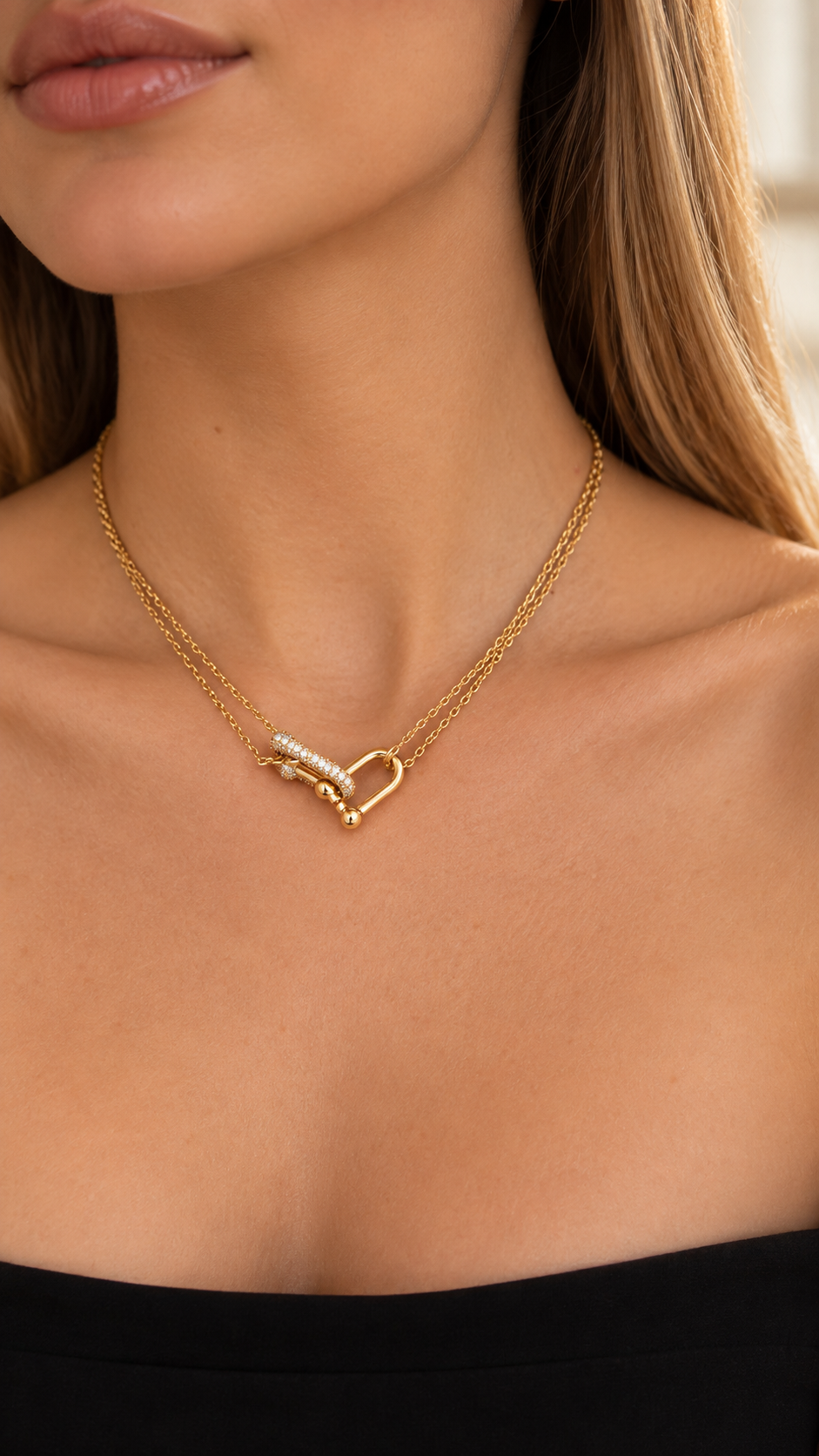 T SILVER GOLD DOUBLE NECKLACE