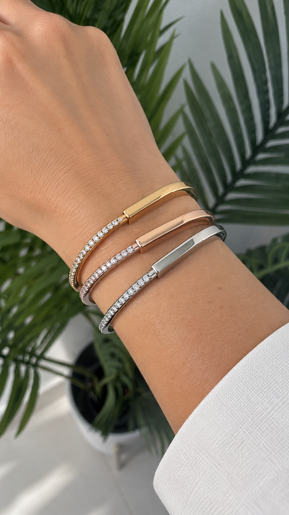 T GOLD SILVER ROSE GOLD ZIRCONIA BRACELET