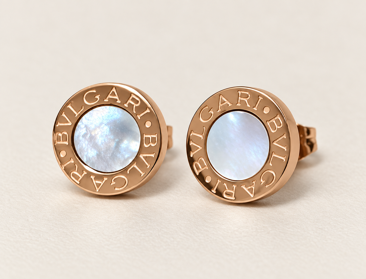 B BLACK WHITE ROSEGOLD EARRINGS
