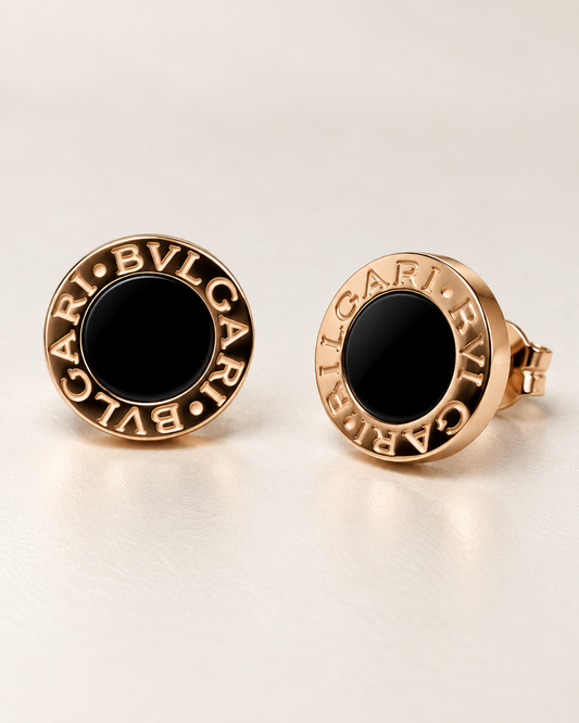 B BLACK WHITE ROSEGOLD EARRINGS