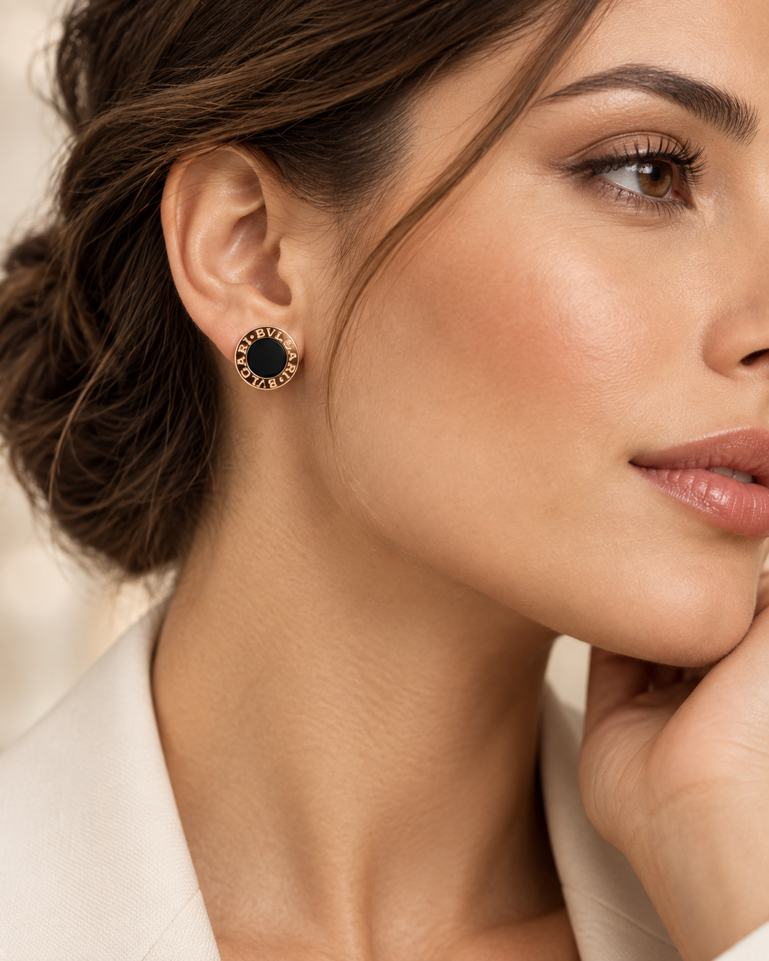 B BLACK WHITE ROSEGOLD EARRINGS