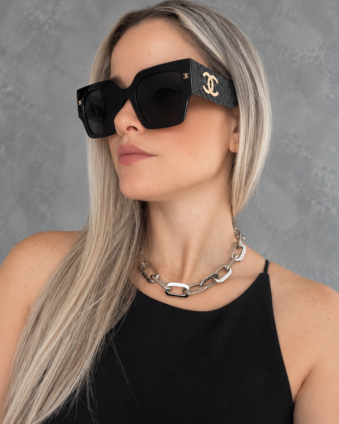 C BLACK AND GOLD SUNGLASSES