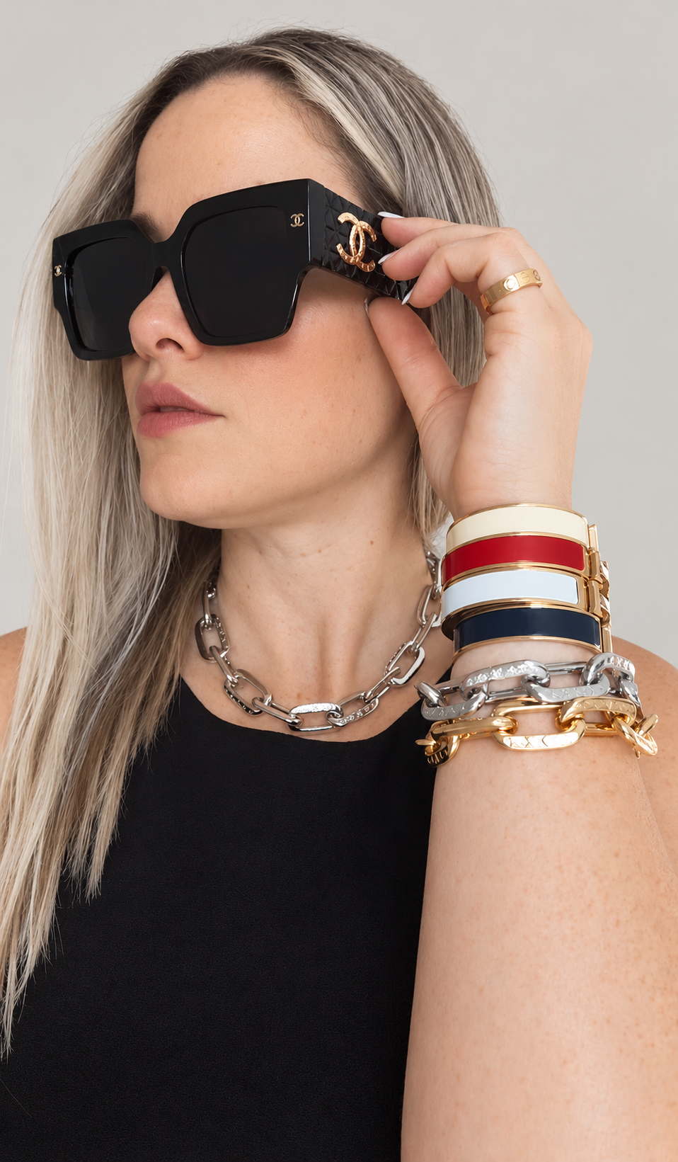 LV COLORS GOLD & SILVER NECKLACE & BRACELET