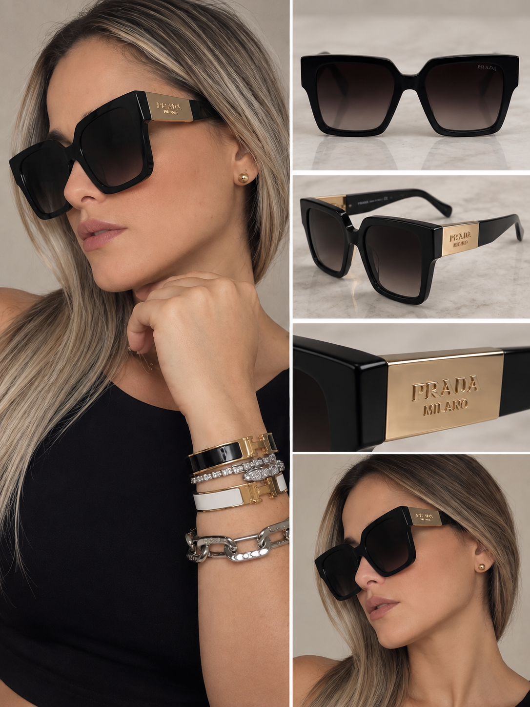 P COLORS BLACK WHITE BLUE GOLD SUNGLASSES