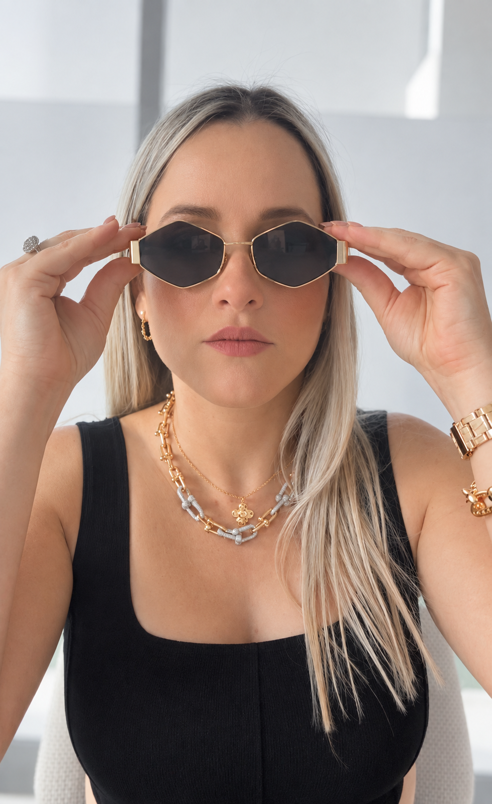 C GOLD HEXAGONAL SUNGLASSES REF 2