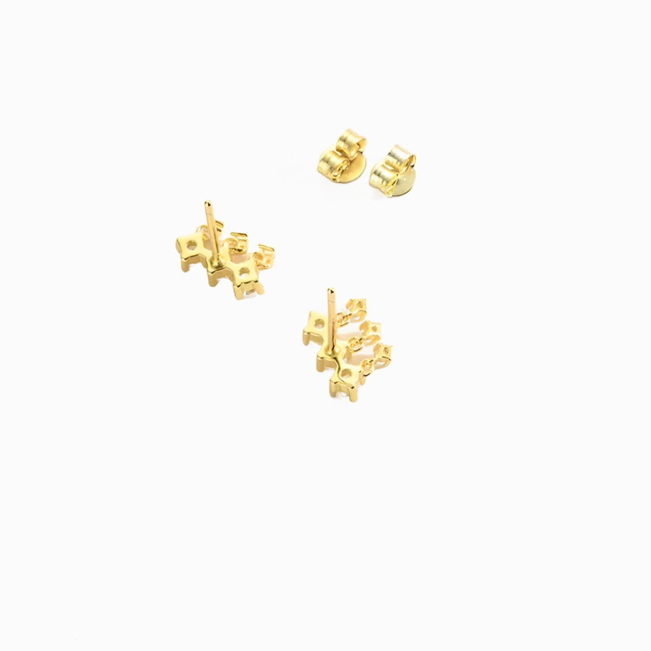 2 PIECES GOLD THREE DROPS EARRINGS STUDS