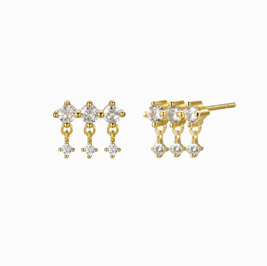 2 PIECES GOLD THREE DROPS EARRINGS STUDS